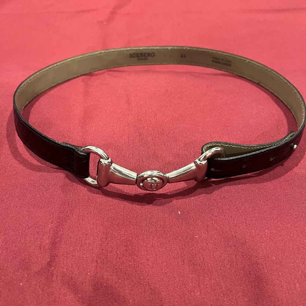 Iceberg Vintage Black Leather Belt with Silver Buckle